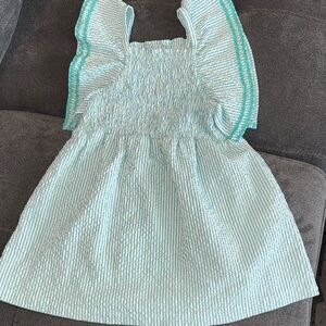 Zara Aqua Striped Kids Dress with Ruffles